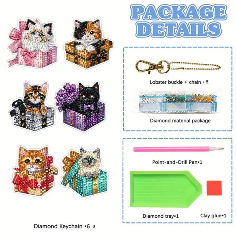 6피스 DIY 다이아몬드 키체인 - 고양이 패턴 시리즈 - Resin Craft Ideas 리뷰 및 가격